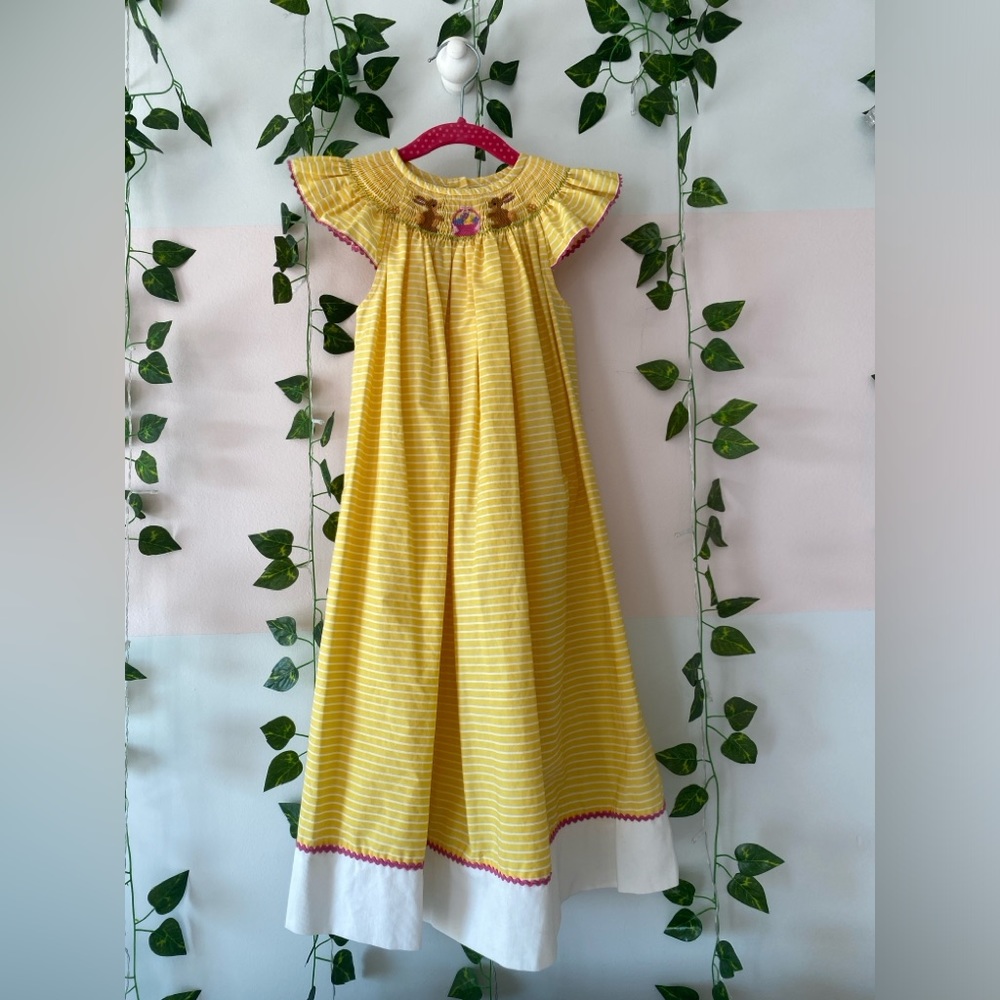 Smocked Yellow Vive La Fête Easter Dress (size 5)
